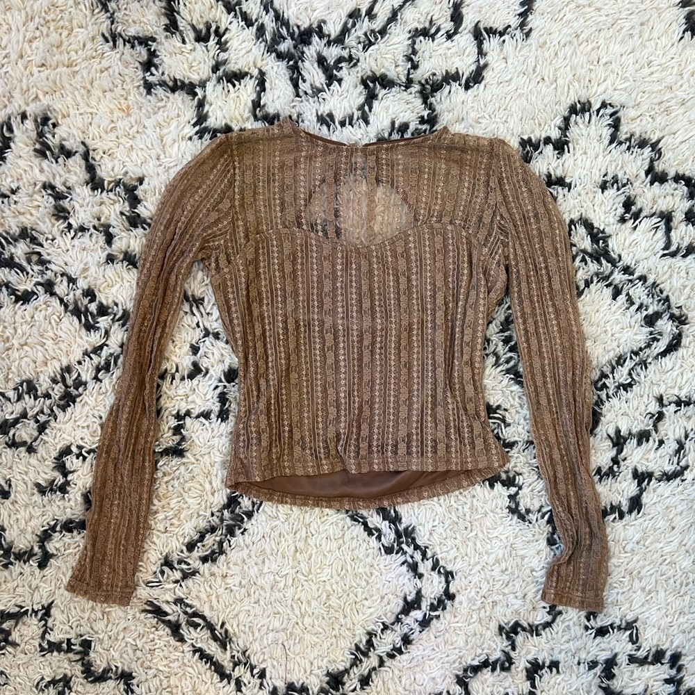 Women’s Lulus Sheer Passion Brown Sheer Lace Long Sleeve Top New With Tags Large